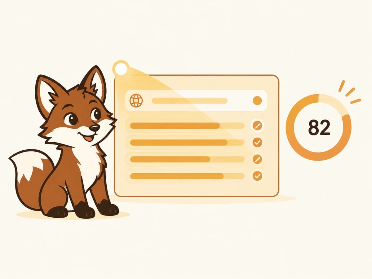Warmi reviews a domain health scan with a score of 82